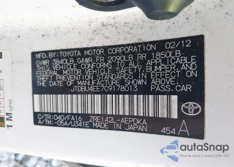 2012 Toyota Corolla L from USA, damaged, VIN JTDBU4EE7C9178013